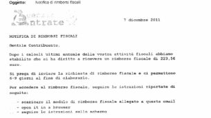 Altro che notifica di rimborsiPer il Fisco è solo una truffa