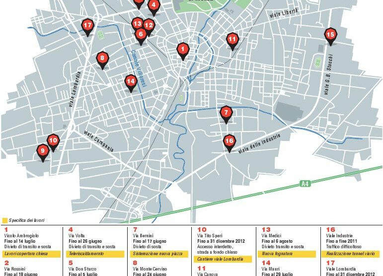 Monza, cantieri, viale LombardiaScarica le mappe della viabilità