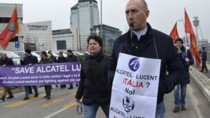 Una protesta Alcatel a Vimercate