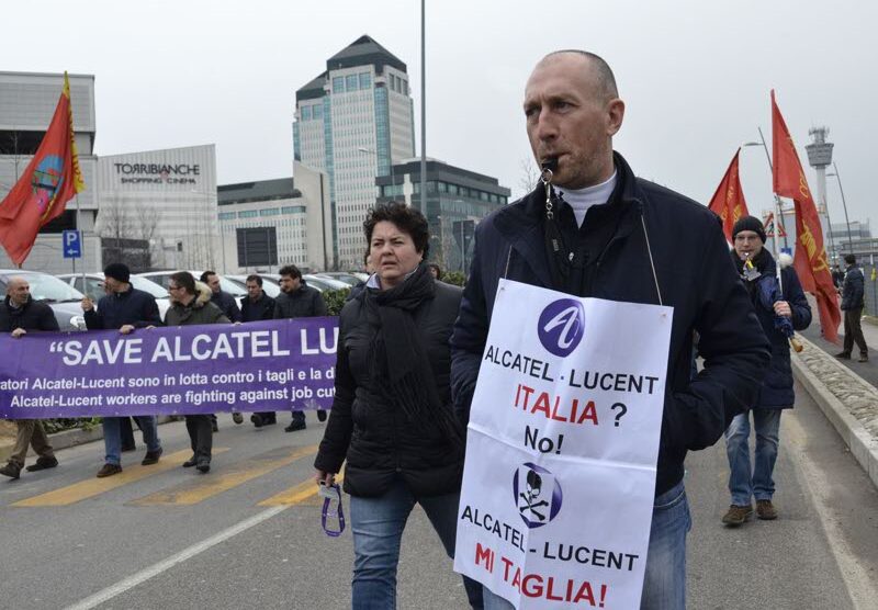 Una protesta Alcatel a Vimercate