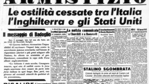 La prima pagina del Corriere della sera il giorno dopo l’armistizio dell’8  settembre 1943
