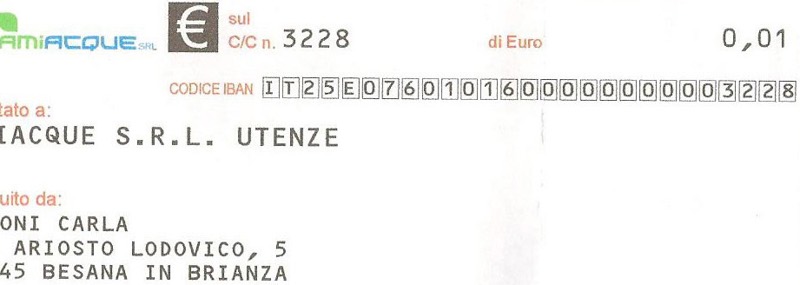La bolletta Amiacque  da 1 centesimo