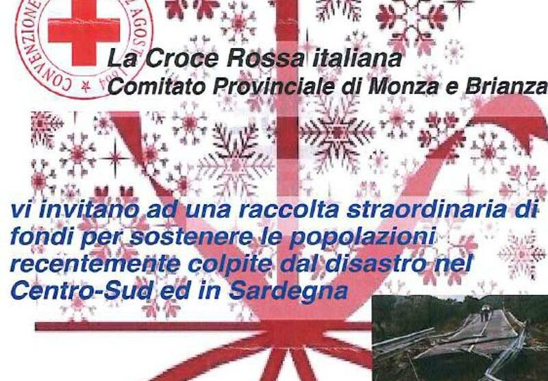 Monza, il volantino per la raccolta fondi pro Sardegna a nome della Croce rossa