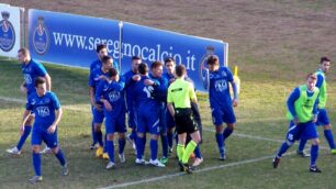 L'esultanza degli azzurri dopo il gol decisivo di Alessandro Comi