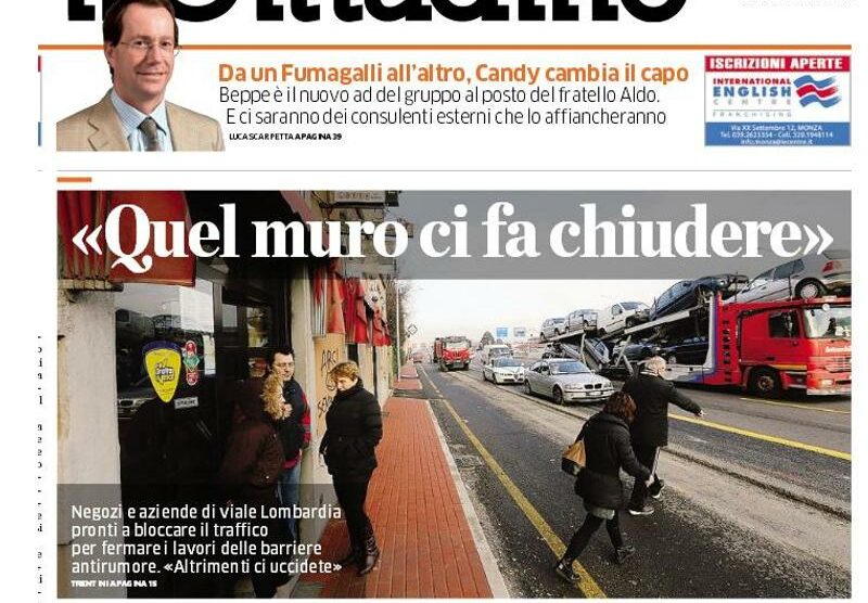 La prima pagina del Cittadino in edicola giovedì 23  gennaio 2014