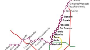 Il tracciato della linea 5 fino a Monza