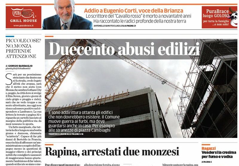 La prima pagina del Cittadino di Monza di giovedì 6  febbraio