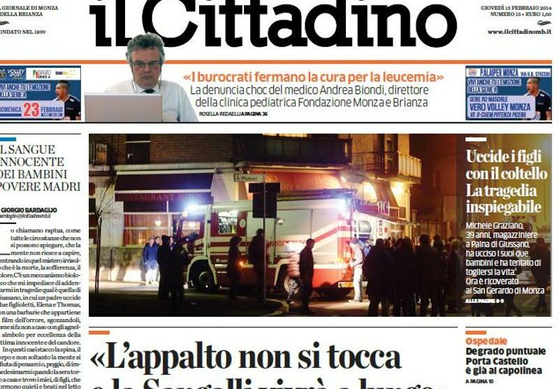 La prima pagina del Cittadino di Monza in edicola giovedì 13 febbraio 2014