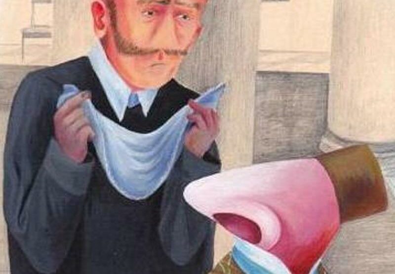 Una illustrazione di Maja Celija  per il racconto “Il naso” di Gogol