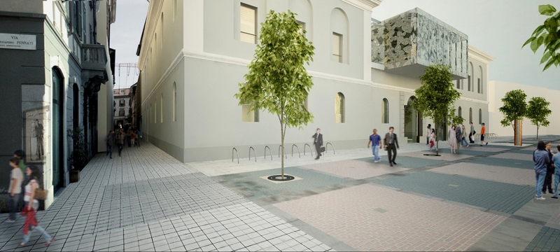 Piazza San Paolo con la ex caserma San Paolo recuperata secondo il progetto vincitore: la nuova biblioteca di Monza