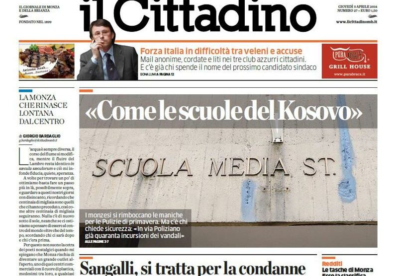 La prima pagina del Cittadino di Monza in edicola giovedì 3 aprile 2014
