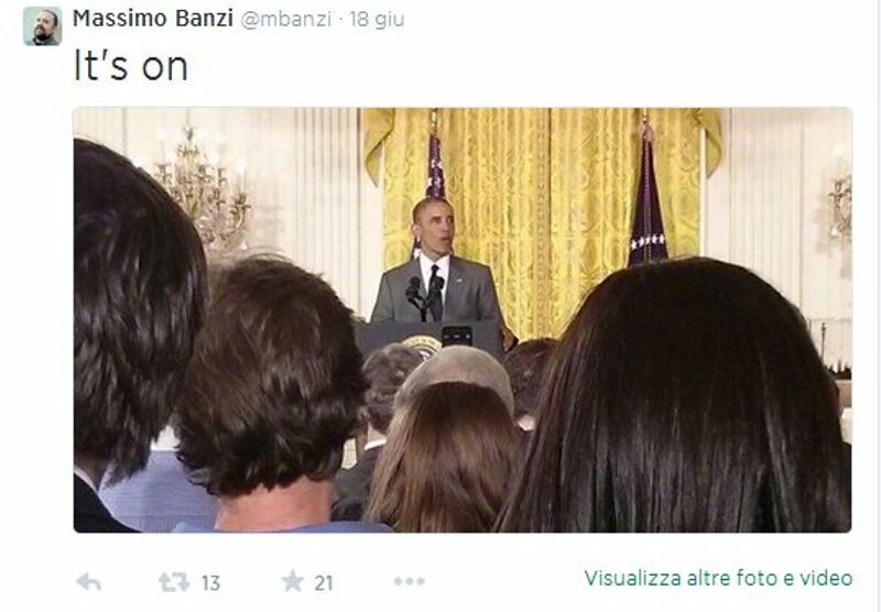 Il tweet di Banzi con il presidente degli Stati uniti, Barack Obama
