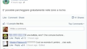 Il messaggio su Facebook