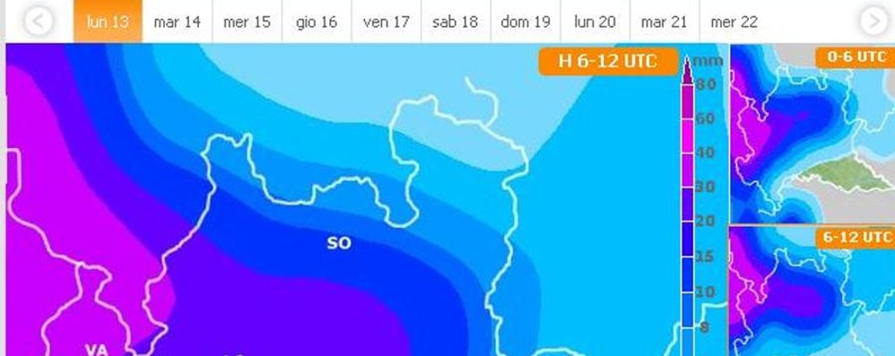 Pioggia sulla Lombardia dal sito 3B meteo