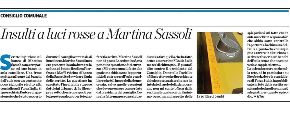 Monza, interrogazione al ministro dell’Interno sugli  insulti a luci rosse a Martina Sassoli