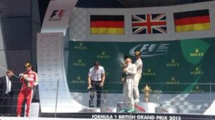 Il podio del Gp di Gran Bretagna a Silverstone (foto Scuderia Ferrari su Twitter)