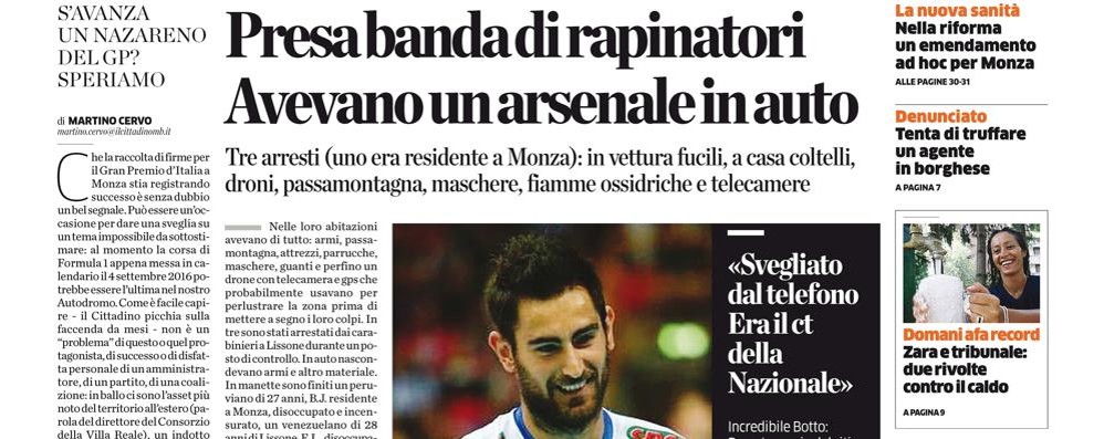 La prima pagina del Cittadino di giovedì 16 luglio 2015