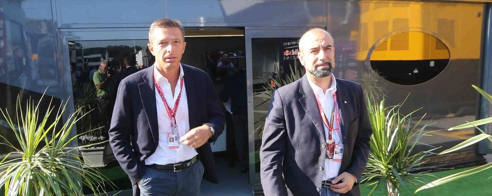 Andrea Dell’Orto e Ivan Capelli poco dopo l’incontro con Bernie Ecclestone dopo il Gp di Monza a settembre 2014