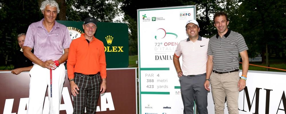 Open d'Italia di golf al parco: Alex Del Piero con Francesco Molinari, Giuseppe Lavazza e Norberto Bocchi ospiti a Monza mercoledì per la Rolex ProAm (foto Golf Club Milano)