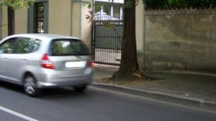 Seregno - Il luogo del sinistro: il giovane è finito col motociclo contro l’albero (Foto Colzani)