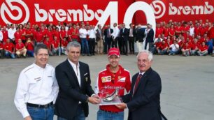 Sebastian Vettel e Maurizio Arrivabene alla Brembo di Curno