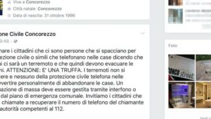 Il post della Protezione civile su  facebook