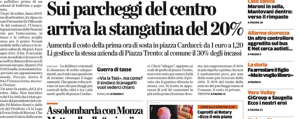 Il Cittadino di Monza: la prima pagina del 22 ottobre 2015