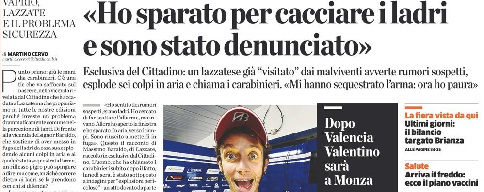 La prima pagina del Cittadino di Monza del 29 ottobre