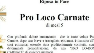 Il necrologio della Lega Nord di Carnate per la Pro loco