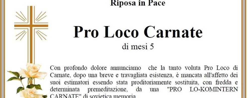 Il necrologio della Lega Nord di Carnate per la Pro loco