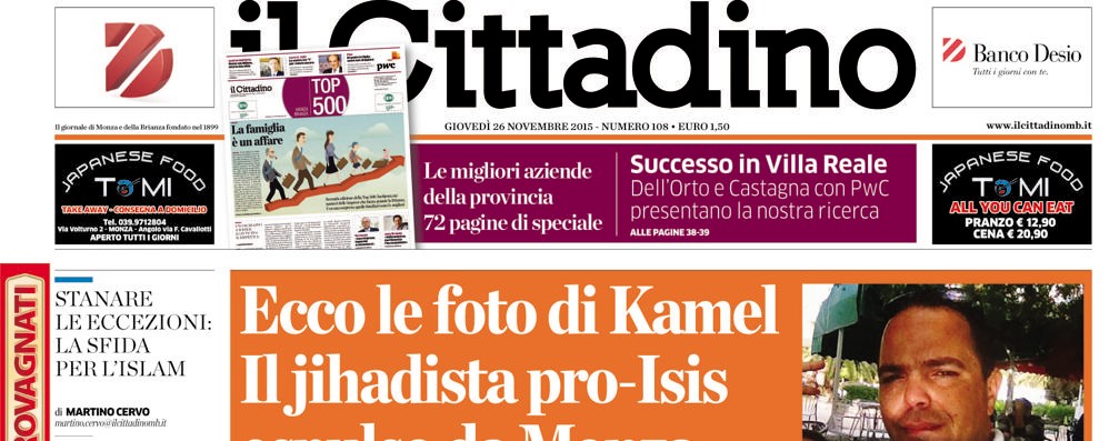 La prima pagina del Cittadino del 26 novembre