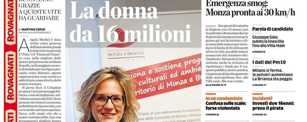 La prima pagina del Cittadino in edicola il 31 dicembre 2015