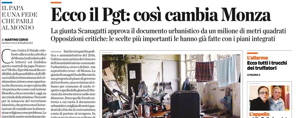 La prima pagina del Cittadino di giovedì  10 dicembre