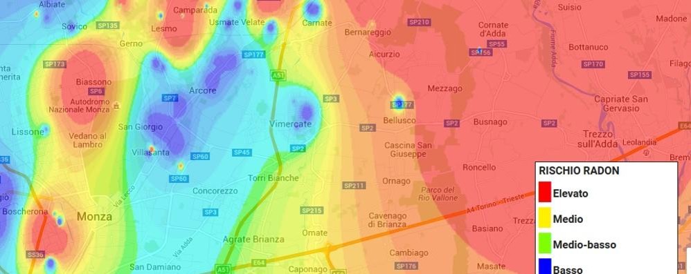 La mappa del rischio radon in Brianza