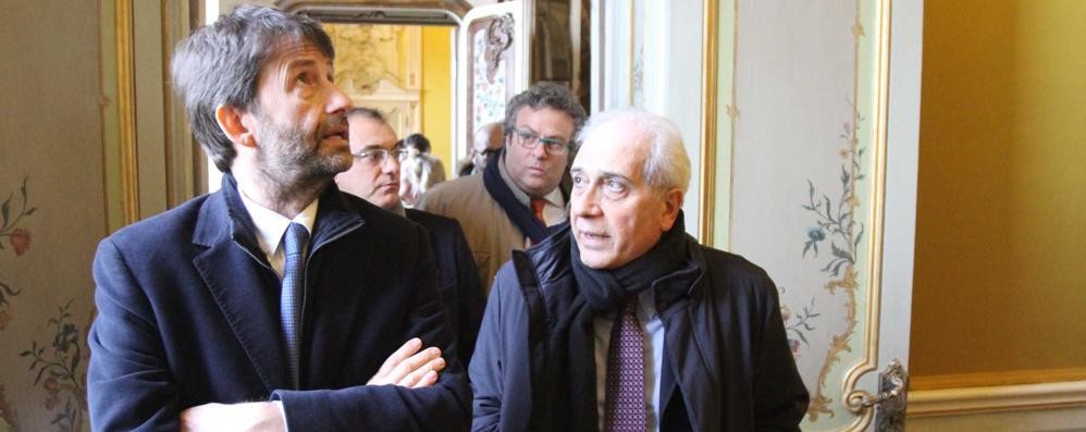 Il ministro Franceschini in Villa reale nelle scorse settimane, al suo fianco il sindaco Scanagatti, alle spalle il direttore del consorzio Lamperti