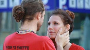 Monza, eye contact experiment in piazza Trento Trieste