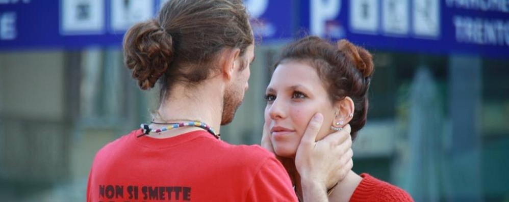 Monza, eye contact experiment in piazza Trento Trieste