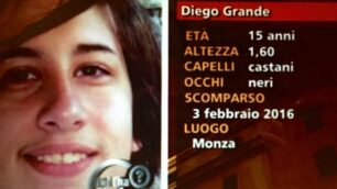 La foto di Diego Grande, il ragazzo scomparso, trasmessa da Chi l’ha visto