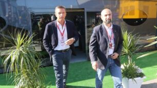 Monza, Gran premio d’Italia 2014: Andrea Dell’Orto e Ivan Capelli poco dopo l’incontro con Bernie Ecclestone