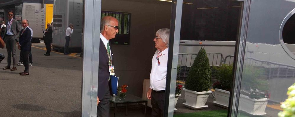 Angelo Sticchi Damiani, presidente Aci, con Bernie Ecclestone all’autodromo di Monza