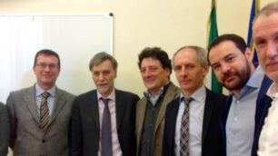 Alcuni sindaci brianzoli con il ministro Delrio, terzo a da sinistra, a Roma poche settimane fa