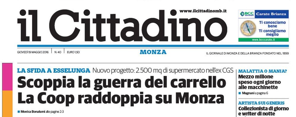 La prima pagina del Cittadino di giovedì 19 maggio 2016