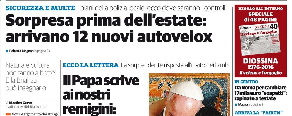 La prima pagina del Cittadino di giovedì 26 maggio 2016