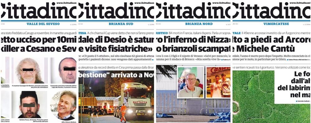 Un’anteprtima delle quattro prime pagine del giornale in edicola sabato 16 luglio