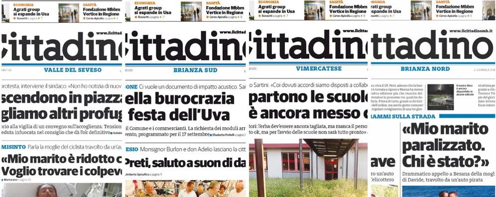 Le prime pagine de il Cittadino in edicola sabato 10 settembre