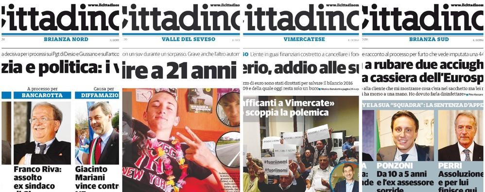 Le prime pagine de il Cittadino in edicola, nelle quattro edizioni, sabato 1 ottobre