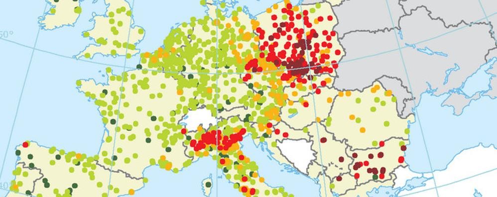 La concentrazione dell’inquinamento da Pm 10 in Italia e in Europa