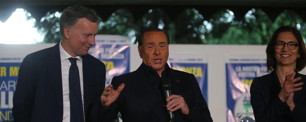 Monza Amministrative 2017 Silvio Berlusconi all incontro di Forza Italia per presentare la lista che appoggia la candidatura di Dario Allevi. Nella foto anche Mariastella Gelmini