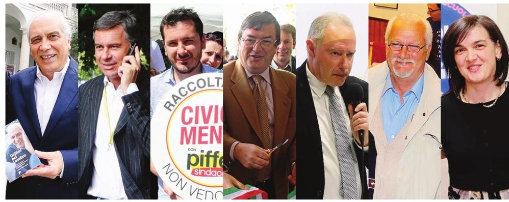 Monza 7 candidati a sindaco: Roberto Scanagatti, Dario Allevi, Paolo Piffer, Pier Franco Maffé, Danilo Sindoni, Michele Quitadamo, Manuela Ponti