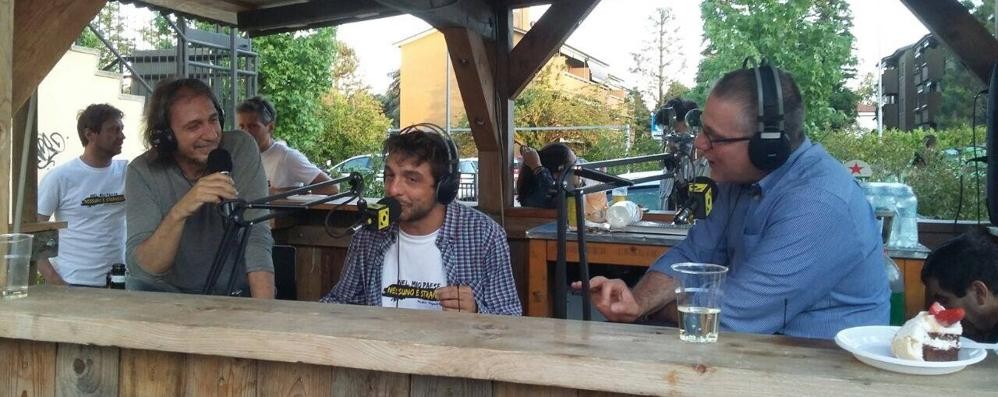 Compleanno Bloom Mezzago: la diretta d i Radio Popolare con - da destra - Luca Gattuso, Davide Facchini e ospite Norberto Ambrosiano del Bloom